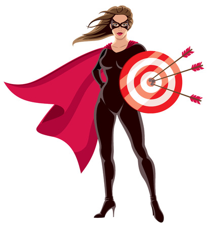 Female superhero over white background holding target.のイラスト素材