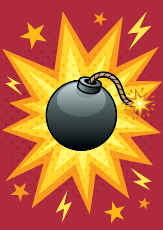 Cartoon illustration of bomb with blasting background.のイラスト素材