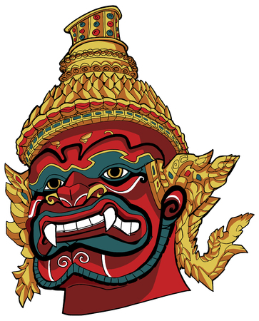 Hand drawn portrait illustration of a Thai Demon.のイラスト素材