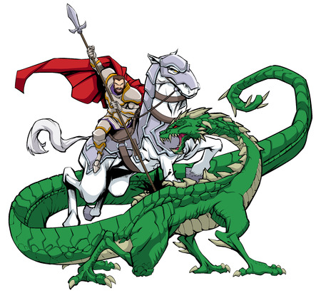 Illustration of Saint George slaying the dragon.のイラスト素材
