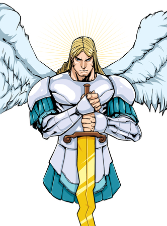 Full color illustration of Archangel Michael holding his sword.のイラスト素材