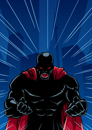 Silhouette illustration of raging superhero with clenched fists ready for battle. ....のイラスト素材