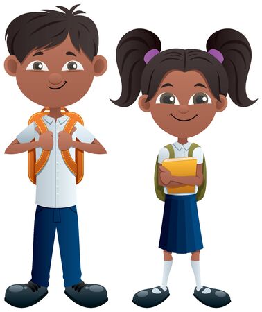 Vector illustration of Indian schoolboy and schoolgirl.のイラスト素材