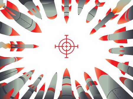 Concept illustration for conflict, war or any type of attack, depicting nuclear missiles headed towards their target.のイラスト素材