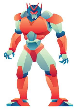 Giant robot standing tall on white background.のイラスト素材