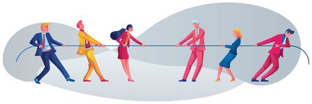 Concept illustration depicting business people playing tug of war over white background.のイラスト素材