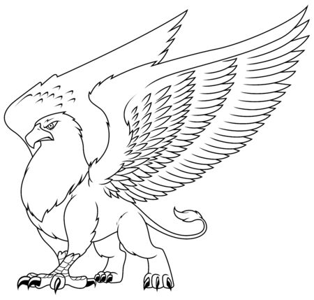Cartoon fantasy griffin line art illustration good for coloring.のイラスト素材