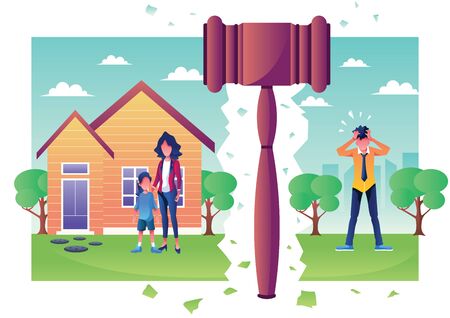 Concept flat design illustration of couple in divorce.のイラスト素材