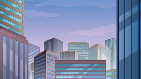 Horizontal background with cartoon city and blue sky for copy space.のイラスト素材