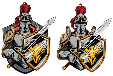 Cartoon mascot or logo with Knight in 2 versions.の写真素材