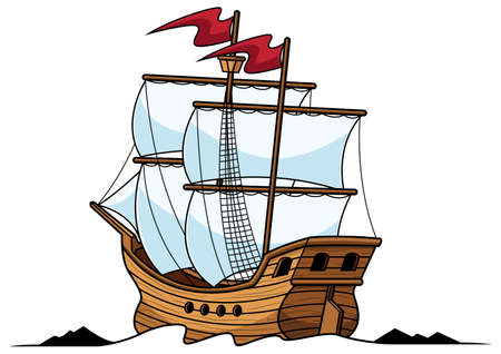 Mascot or logo with a galleon sailing ship isolated on white background.のイラスト素材