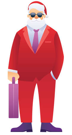 Stylish business Santa in red suit with sunglasses and purple briefcase.のイラスト素材