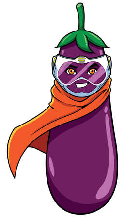Mascot illustration with eggplant superhero isolated on white background.のイラスト素材