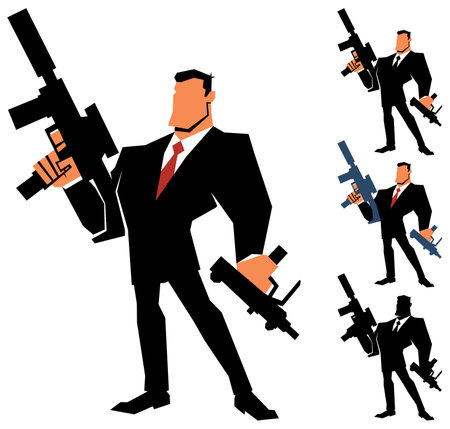 Businessman armed with machine guns and isolated on white background.のイラスト素材