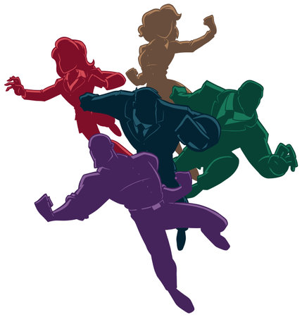 Super Business Team Silhouettes Colorful on Whiteのイラスト素材