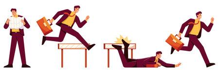 Businessman Running Jumping Falling Searchingのイラスト素材