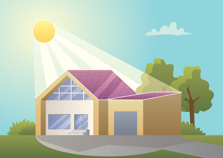 Solar Roof Houseのイラスト素材