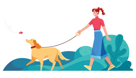 Woman Walking Dogのイラスト素材