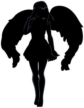 Angel Anime Girl Silhouetteのイラスト素材
