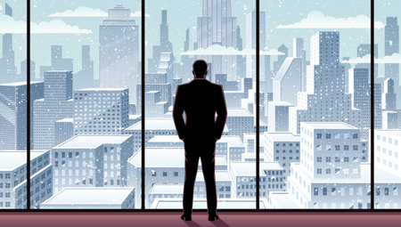 Businessman Watching City Winterのイラスト素材