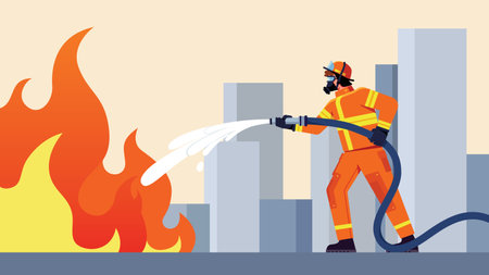 Firefighter Extinguishing Fireのイラスト素材