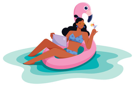 Freelancer Woman on Swim Ring Isolatedのイラスト素材