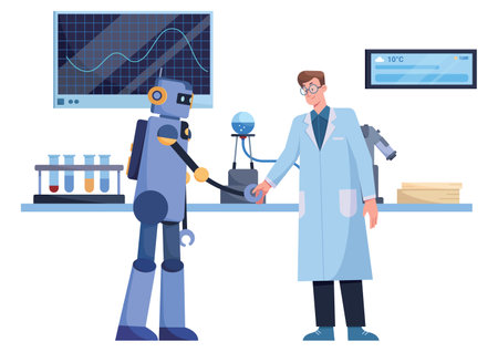 Scientist and Robot Friendsのイラスト素材