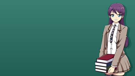 Anime Manga Schoolgirl Holding Booksのイラスト素材