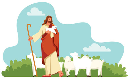 Jesus the Good Shepherd on Whiteのイラスト素材