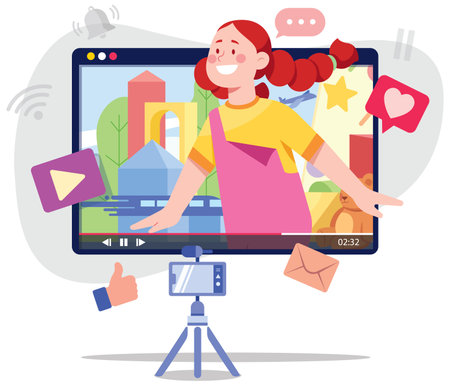 Child Vlogger on Whiteのイラスト素材