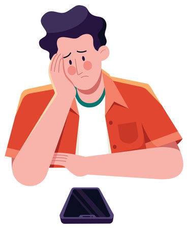 Waiting for Phone Call on Whiteのイラスト素材