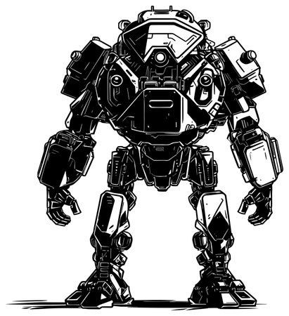 Battle Robot Black and Whiteのイラスト素材