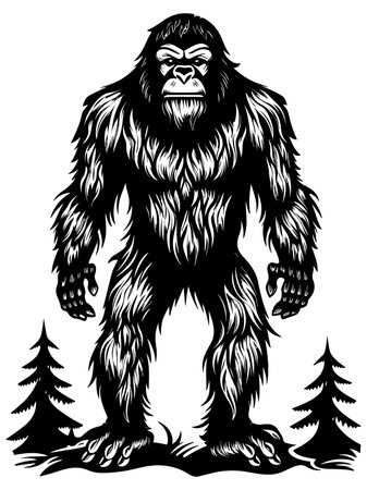 Bigfoot on White Linocutのイラスト素材