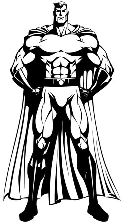 Superhero Standing Tall Black and Whiteのイラスト素材