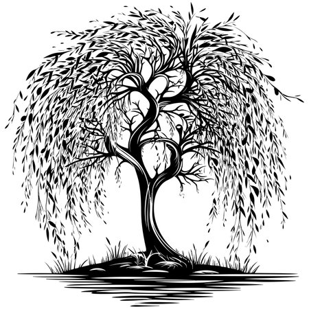 Willow Tree Black and Whiteのイラスト素材
