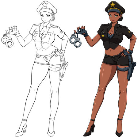 Anime Black Police Officerのイラスト素材