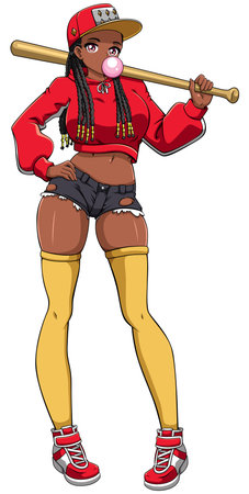 Black Anime Bat Girl on Whiteのイラスト素材