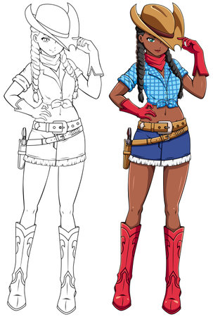 Black Anime Cowgirl on Whiteのイラスト素材