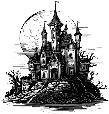 Dark Castle Black and Whiteのイラスト素材