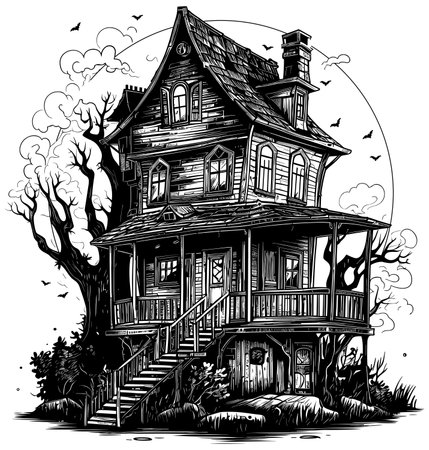 Haunted House Linocutのイラスト素材
