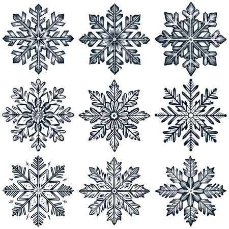 Snowflake Woodcut Setのイラスト素材