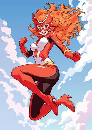 Red Flying Superheroine Animeのイラスト素材