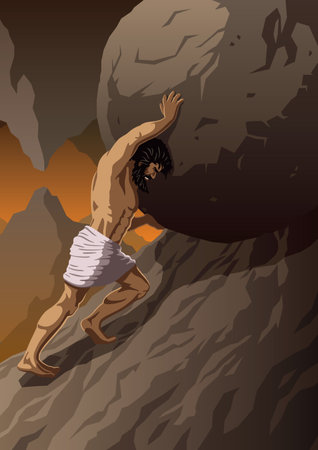 Sisyphus Pushing Boulderのイラスト素材
