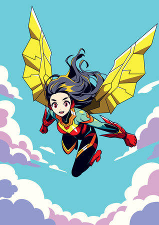 Teenage Female Manga Superhero Flyingのイラスト素材