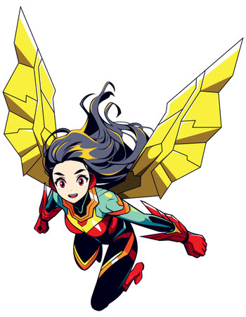 Teenage Female Manga Superhero Flying Isolatedのイラスト素材