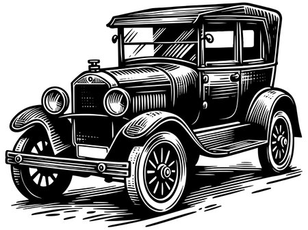 Retro Car Linocutのイラスト素材