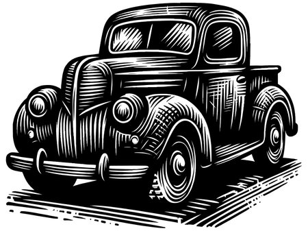 Retro Pick Up Truck Linocutのイラスト素材