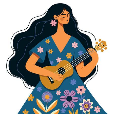 Girl Playing Guitar on Whiteのイラスト素材