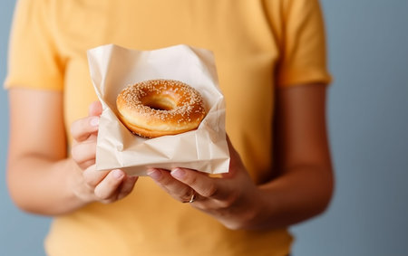 Creme brulee bagel, creme bruleegle in take away package. French toast bagel. Generative AIの素材