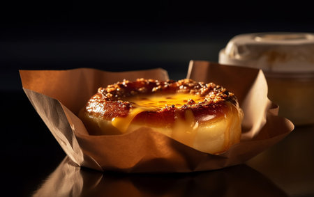 Creme brulee bagel, creme bruleegle in take away package. French toast bagel. Generative AIの素材